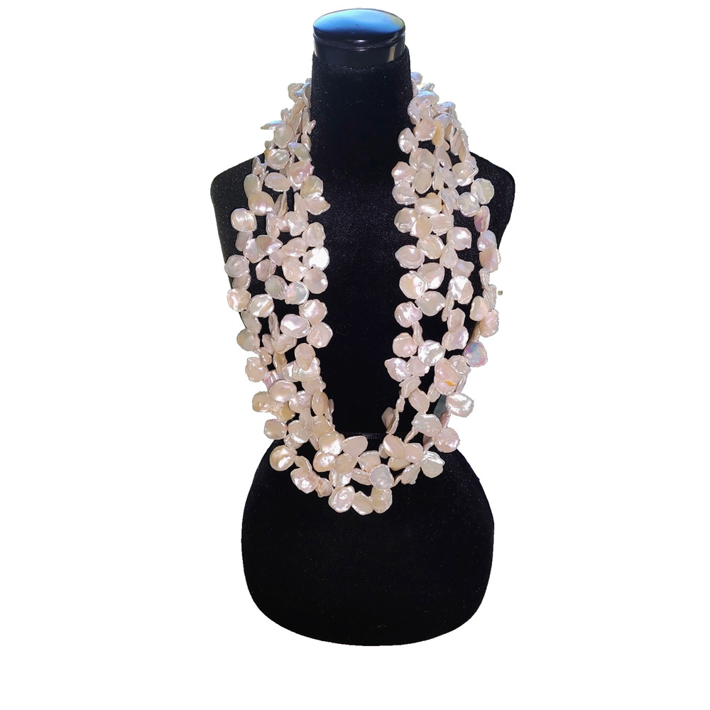 Lucas Lameth LUC 925 Keshi Coins Pearl Sterling 3 Strands Statement 20" Mint!
